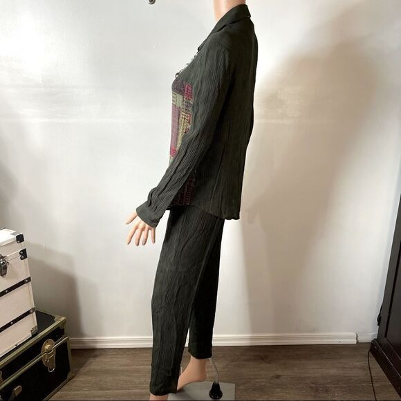 C.M. Shapes Crepe Mixed Fabric LS & Pants Set Sz S - Picture 3 of 16